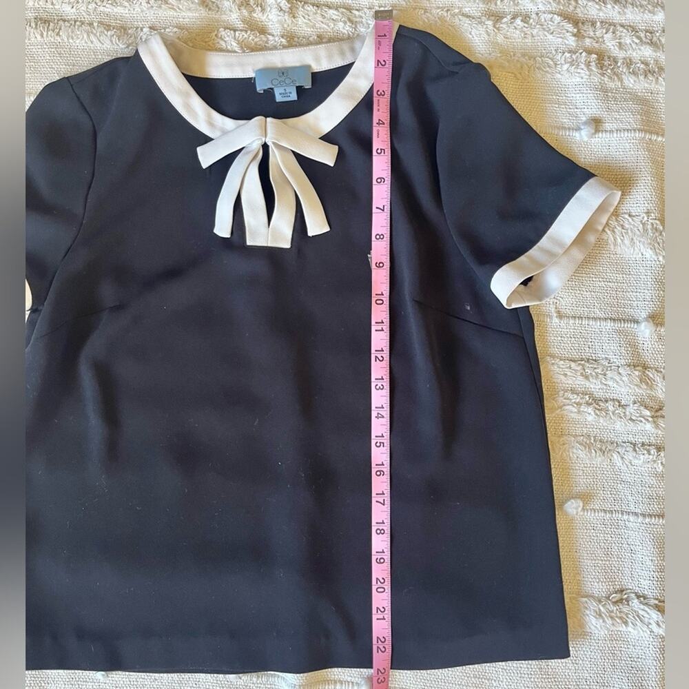 CeCe Black and White Bow School Girl Blouse small - Picture 8 of 8